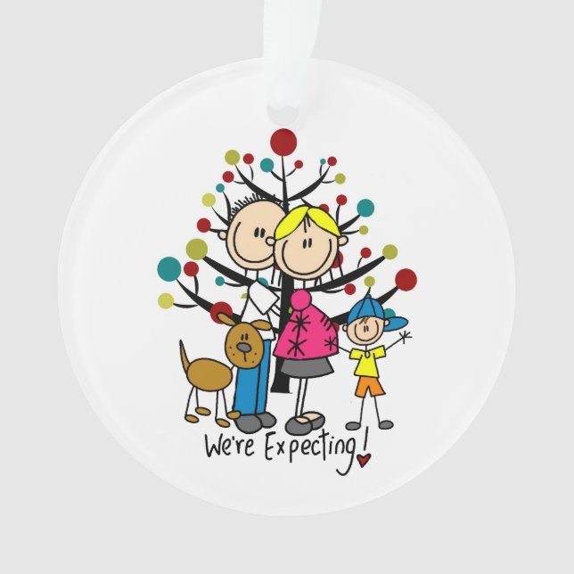 Expectant Couple, Boy, and Dog Acrylic Ornament (Front)
