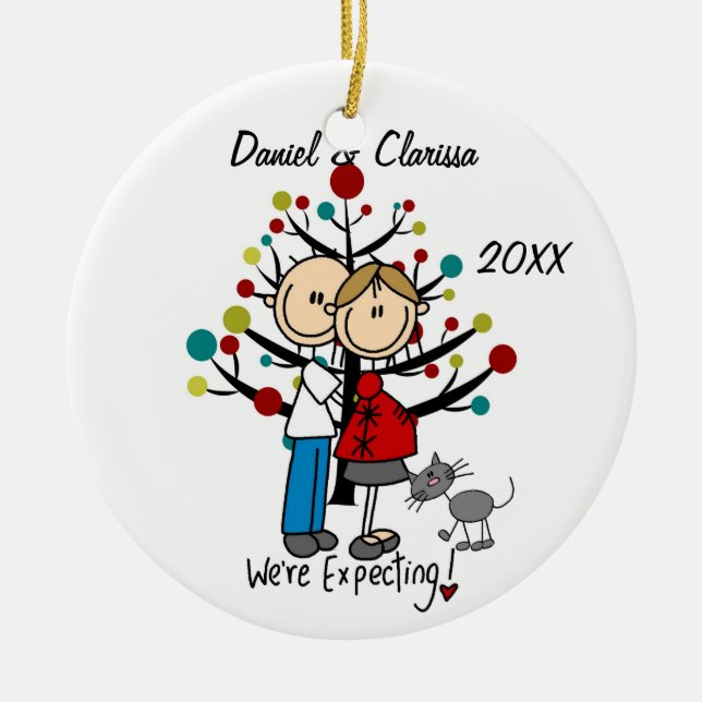 Expectant Couple, Cat Custom Holiday Ornament (Front)