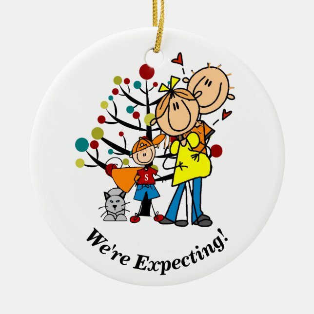 Expectant Couple, Toddler Boy, Cat Ornament (Front)