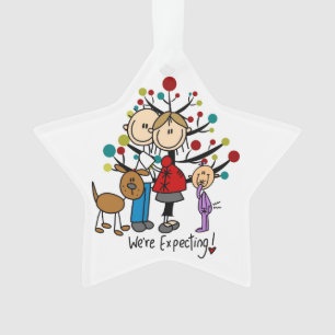 Expectant Couple Toddler Girl Dog Acrylic Ornament