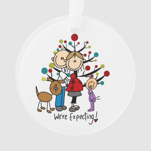 Expectant Couple Toddler Girl Dog Acrylic Ornament (Front)