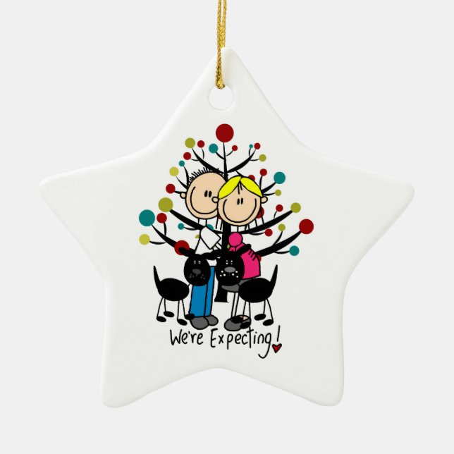 Expectant Couple Two Black Dogs Custom Ornament (Front)
