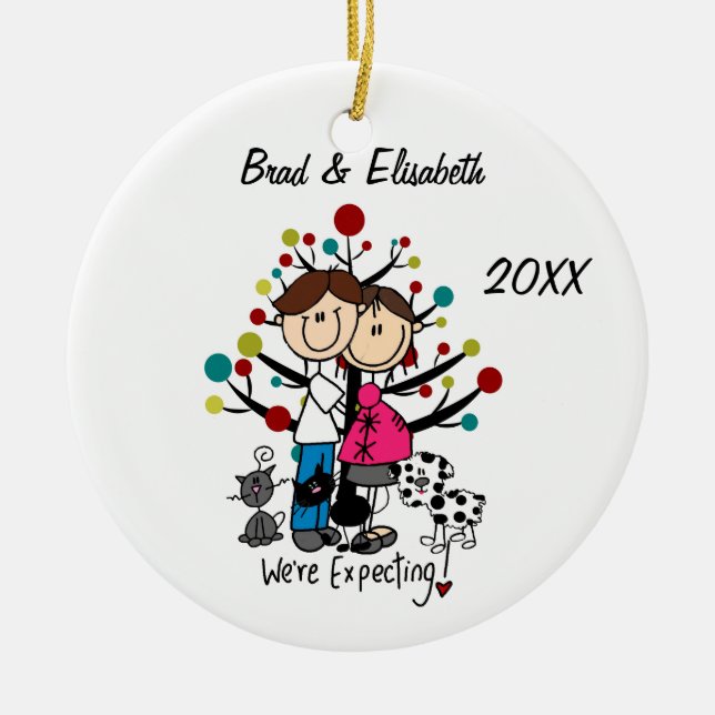 Expectant Couple Two Cats Dog Ornament (Front)