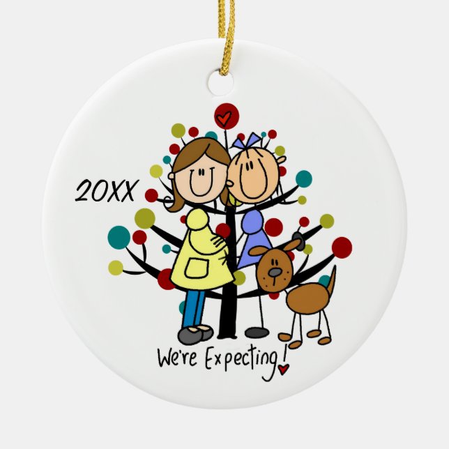 Expectant Couple Two Moms Dog Holiday Ornament (Front)
