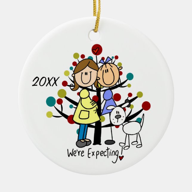 Expectant Couple Two Moms Dog Holiday Ornament (Front)