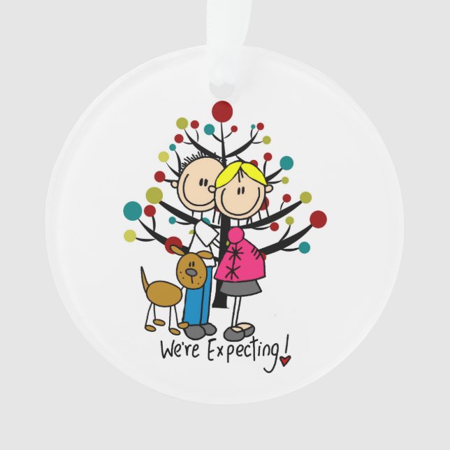 Expectant Couple w. Dog Holiday Acrylic Ornament (Front)