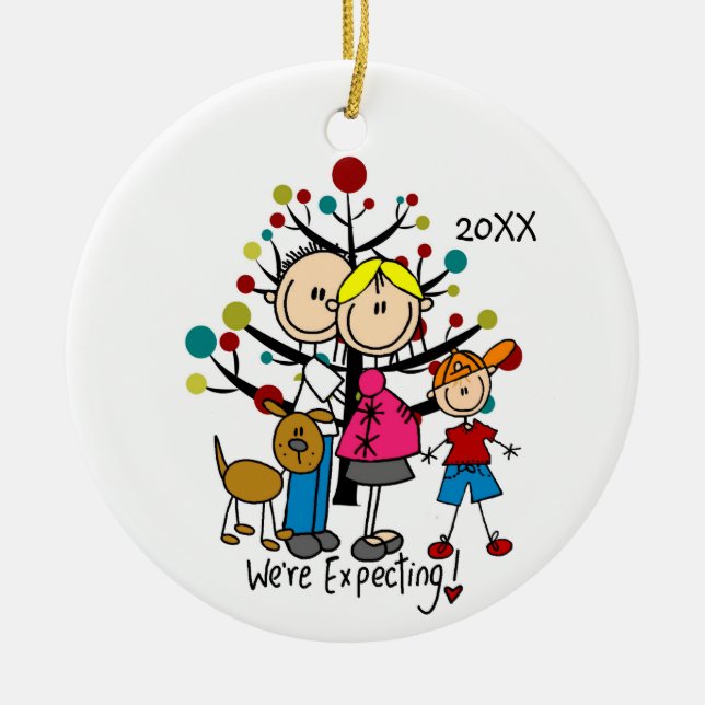 Expectant Couple With Boy and Dog Family Ornament (Front)