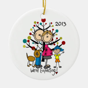 Expectant Couple With Boy and Dog Family Ornament