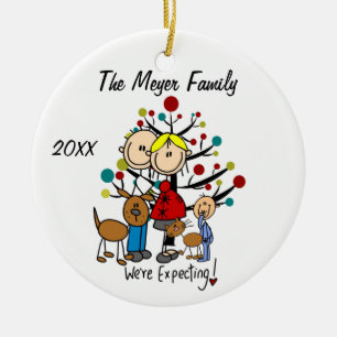 Expectant Couple with Boy, Dog, Cat Ornament