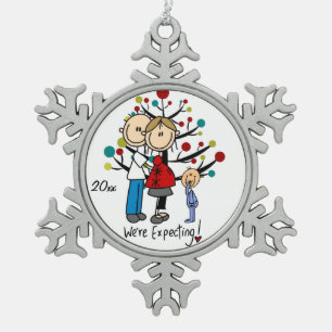 Expectant Couple With Boy Snowflake Ornament