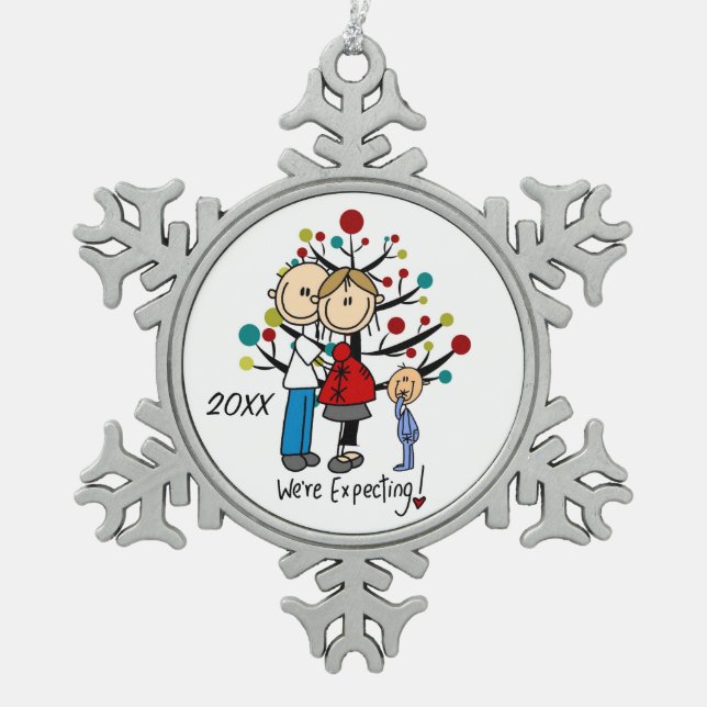 Expectant Couple With Boy Snowflake Ornament (Front)