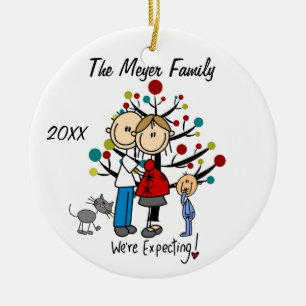 Expectant Couple with Toddler Boy/Cat Ornament