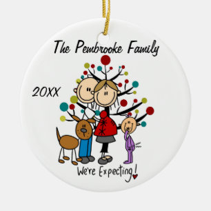 Expectant Couple with Toddler Girl/Dog Ornament