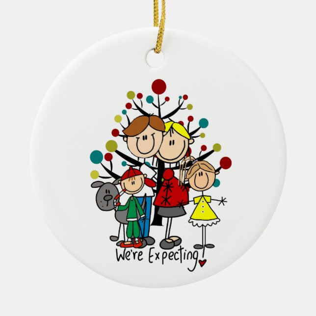 Expectant Family Gray Dog Ceramic Ornament (Front)