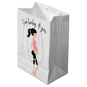 Expectant Mother on Grey Gingham  Medium Gift Bag