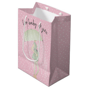 Expectant Mum with Umbrella on Polka Dots Medium Gift Bag