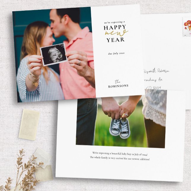 Expecting a Happy New Year Foil Holiday Photo Card (Creator Uploaded)