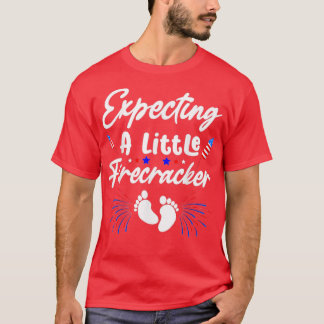 Expecting A Little Firecracker 4th Of July Funny  T-Shirt
