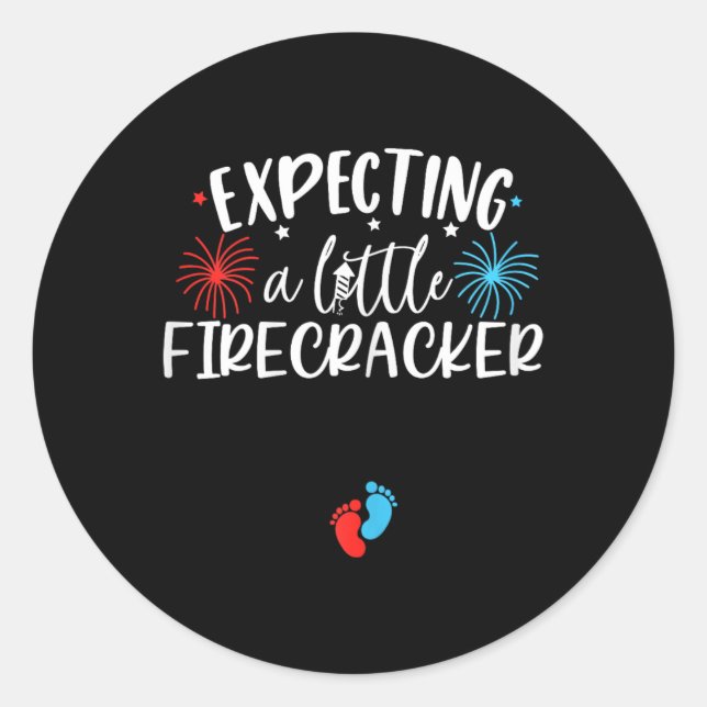 Expecting A Little Firecracker Funny 4th Of July P Classic Round Sticker (Front)
