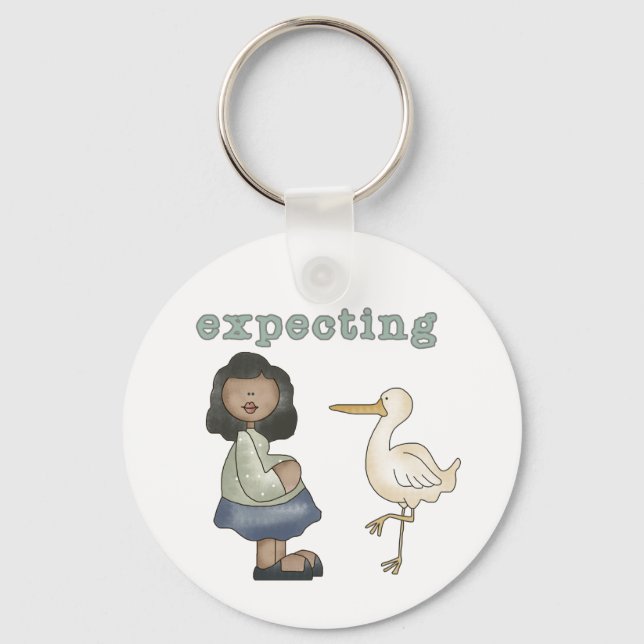 Expecting - African American Mum to Be and Stork Key Ring (Front)