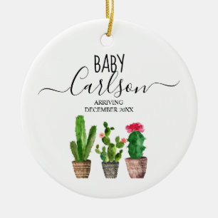 Expecting Baby Boy Pregnancy Announcement Cactus Ceramic Ornament