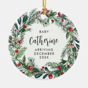 Expecting Baby Pregnancy Announcement Botanical Ceramic Ornament