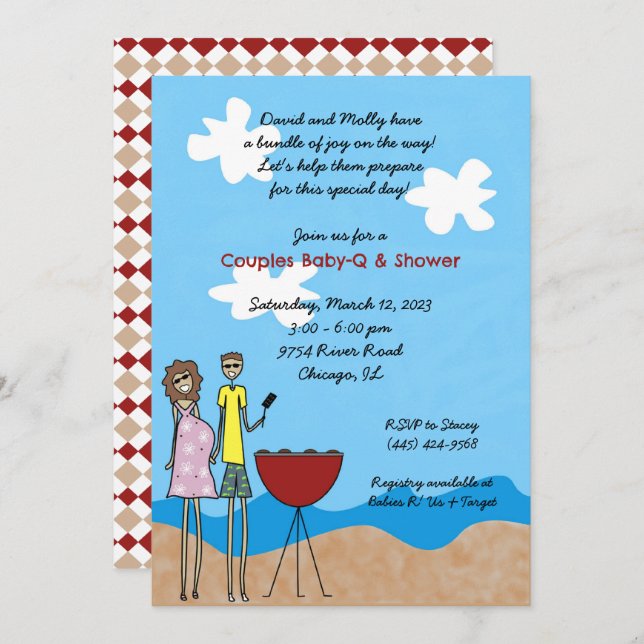 Expecting Couple Grilling Invitations Baby Shower (Front/Back)