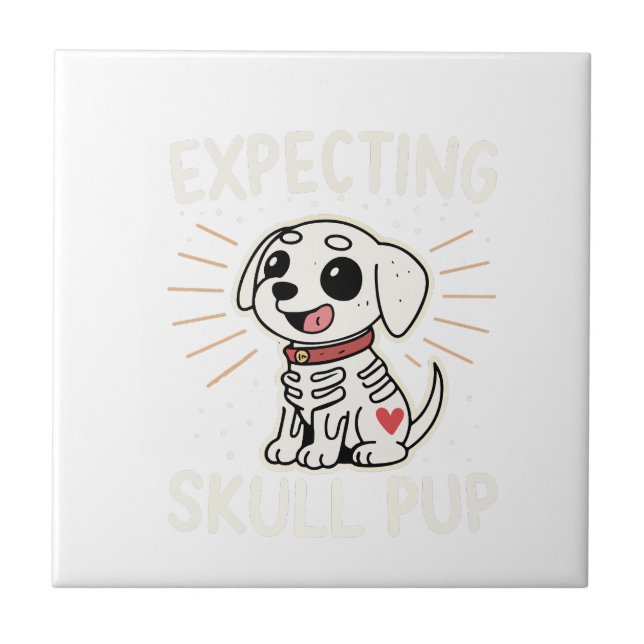 Expecting Skull Pup Halloween Ceramic Tile (Front)