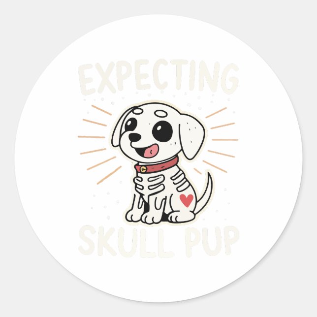 Expecting Skull Pup Halloween Classic Round Sticker (Front)