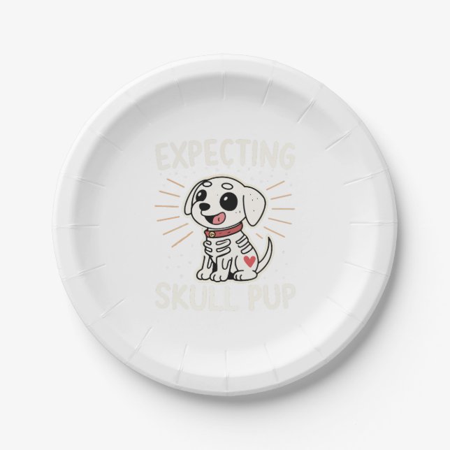 Expecting Skull Pup Halloween Paper Plate (Front)