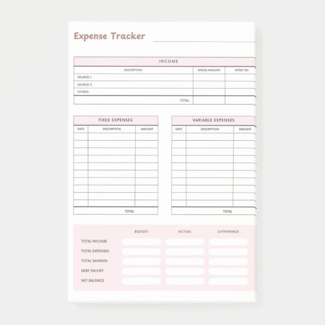 Expense Tracker Post-It Notes (Front)