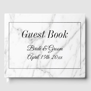 Expensive white marble print wedding guest book