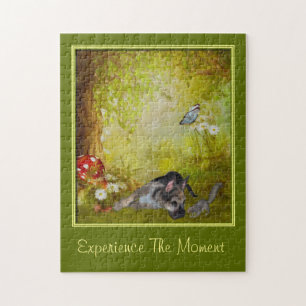 Experience The Moment Inspirational Quote Puppy Jigsaw Puzzle