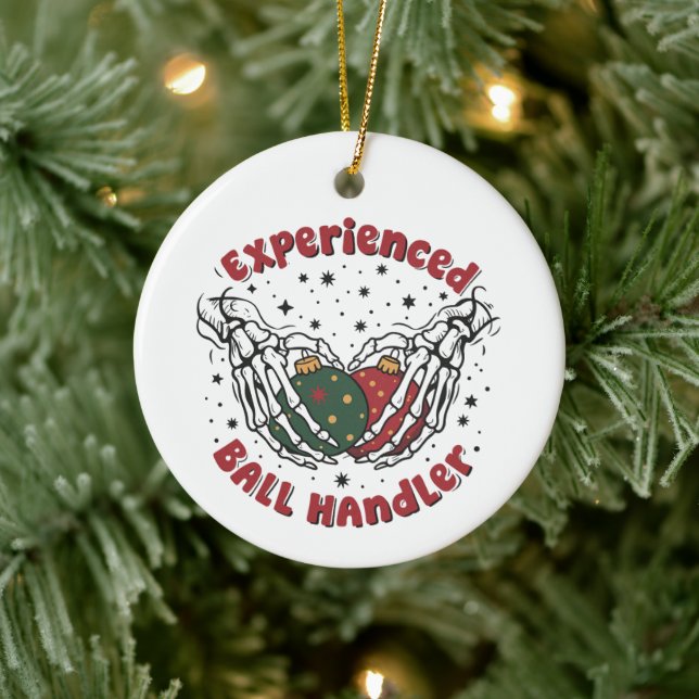 Experienced Ball Handler Christmas Skeleton Hand  Ceramic Ornament (Tree)