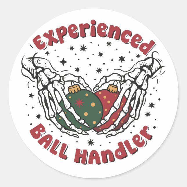 Experienced Ball Handler Christmas Skeleton Hand  Classic Round Sticker (Front)