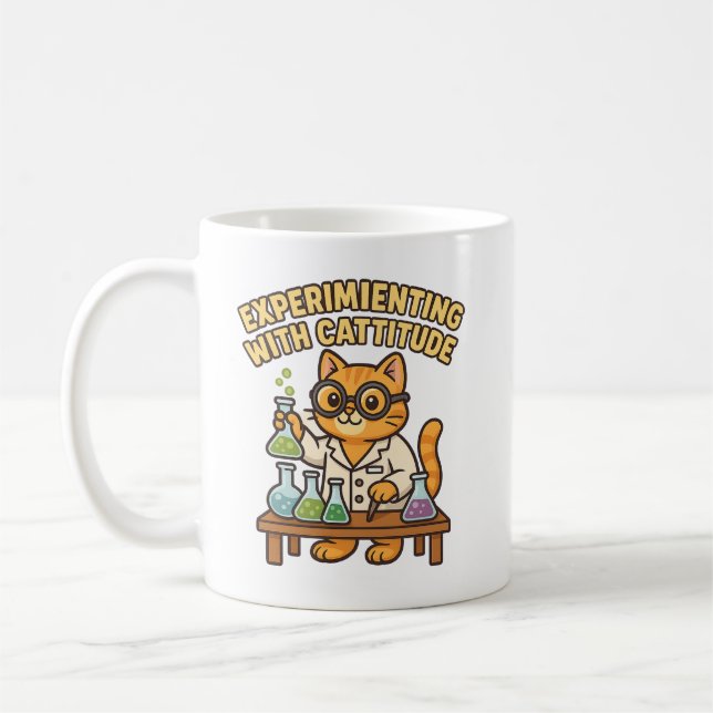 Experimenting with Cattitude – Lab Cat T-Shirt Coffee Mug (Left)