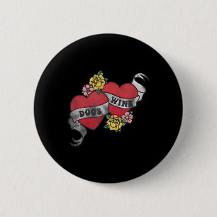 Explicit Love For Dogs And Wine Tattoo Style 6 Cm Round Badge