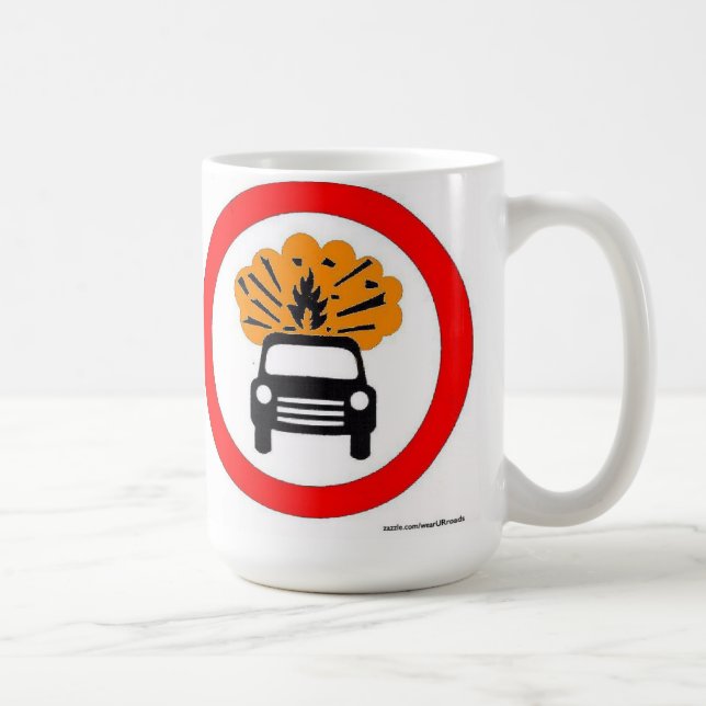 Exploding Car Carrier European Road Sign Coffee Mug (Right)