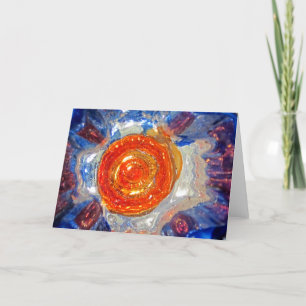Exploding Cosmos Art Glass - Van Gogh Orange Sun Holiday Card