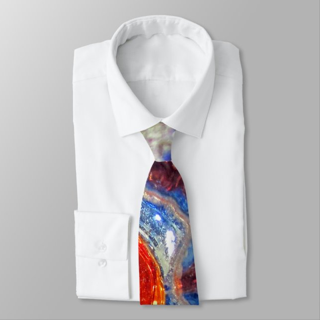 Exploding Cosmos Art Glass - Van Gogh Orange Sun Tie (Tied)