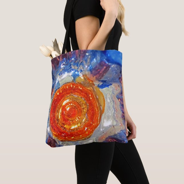 Exploding Cosmos Art Glass - Van Gogh Orange Sun Tote Bag (Close Up)
