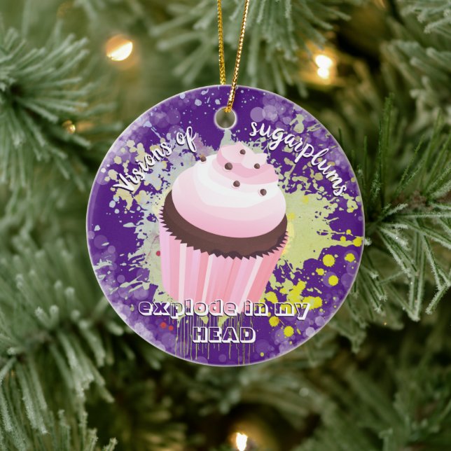 Exploding cupcake sugar plums bakery Christmas Ceramic Ornament (Tree)