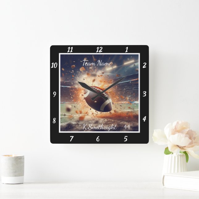 Exploding Football Custom Square Wall Clock (Home)