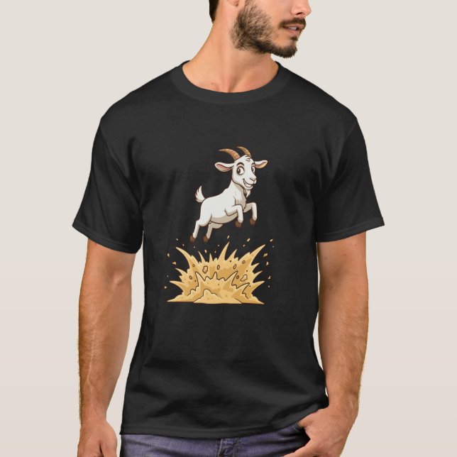 Exploding Jumping Goat Cartoon Funny Farm Meme T-Shirt (Front)