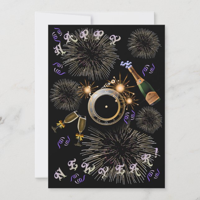 Exploding New Year Clock Invitations (Front)