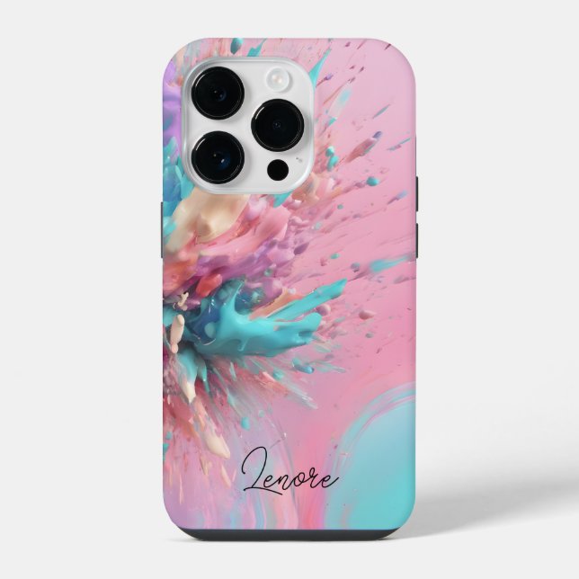 Exploding Paint Abstract Pink Turquoise Lilac iPhone Case (Back)