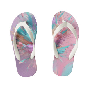 Exploding Paint Abstract Pink Turquoise Lilac Kid's Thongs