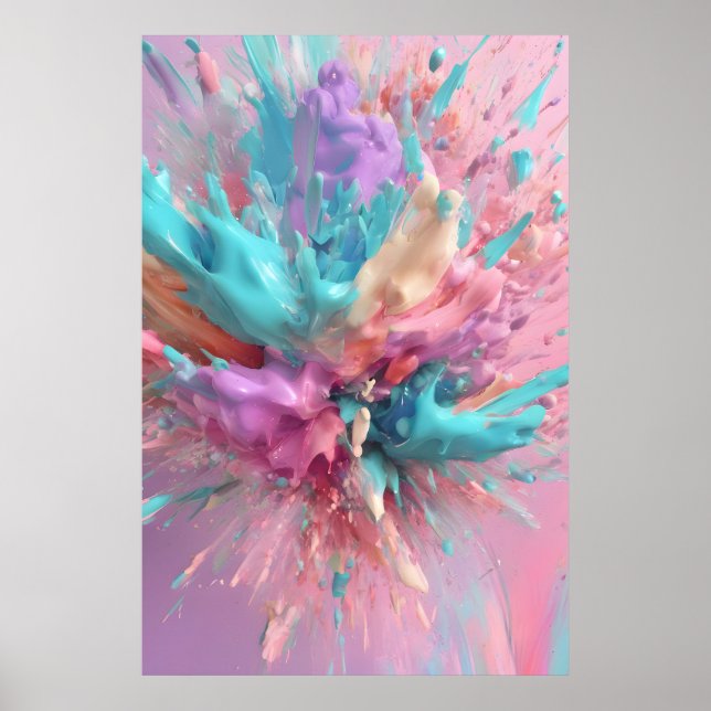 Exploding Paint Abstract Pink Turquoise Lilac Poster (Front)
