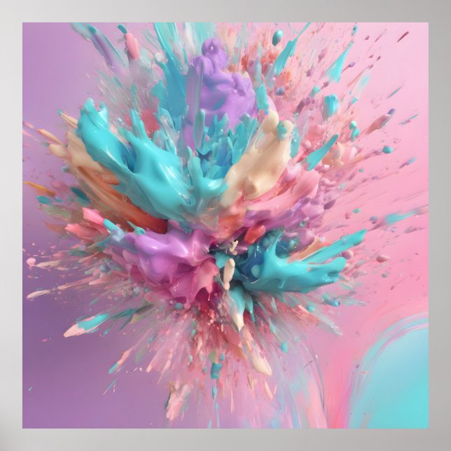 Exploding Paint Abstract Pink Turquoise Lilac Poster (Front)
