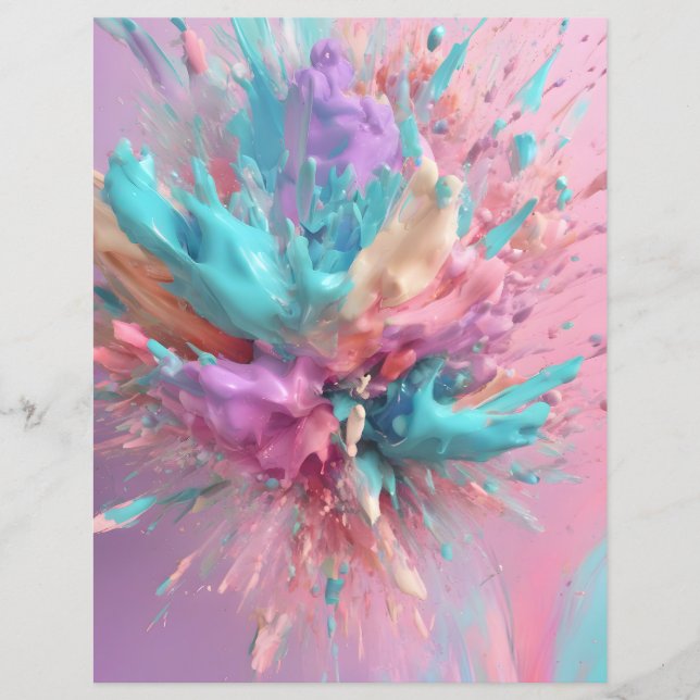 Exploding Paint Abstract Pink Turquoise Paper (Front)